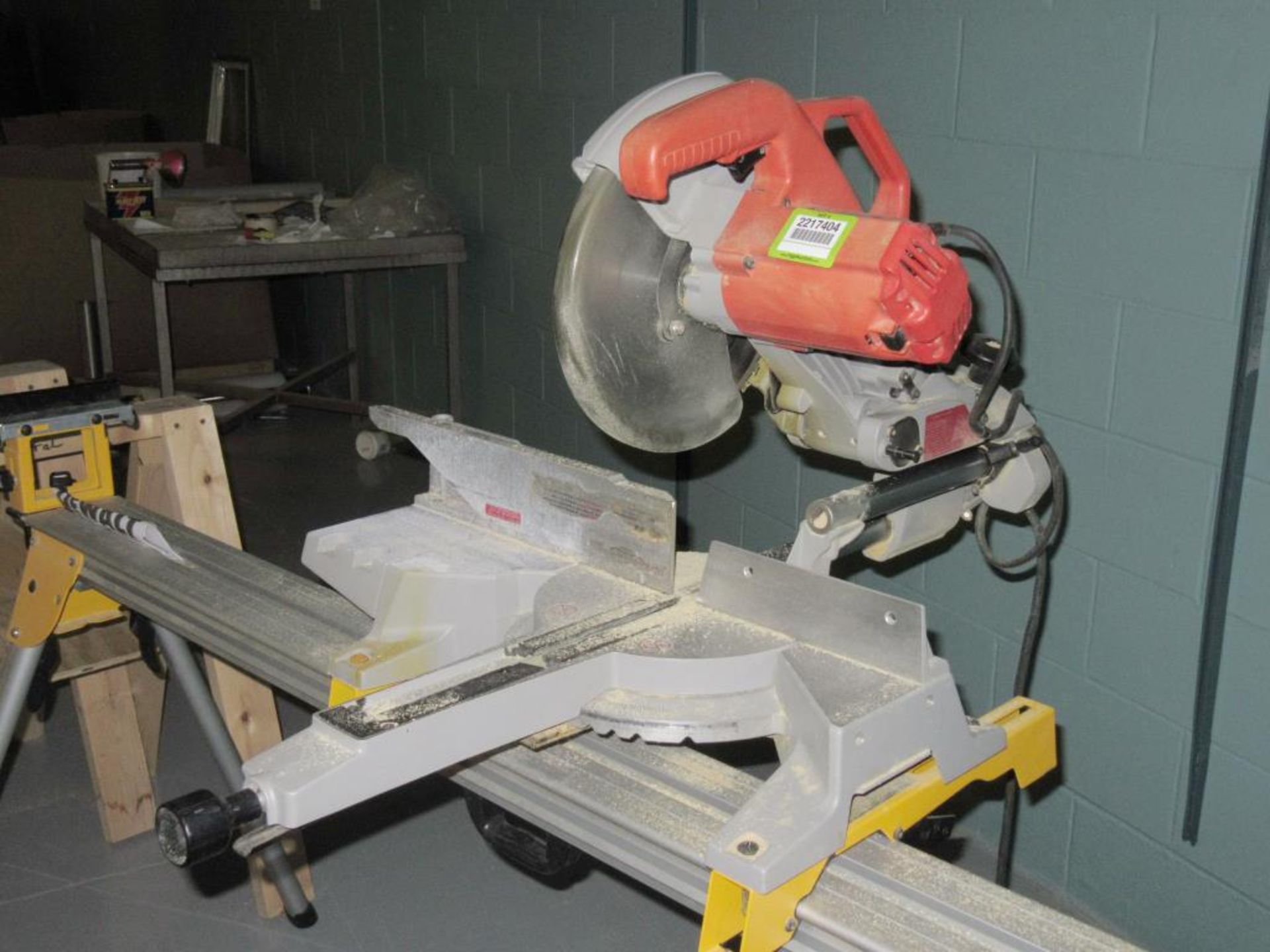 Milwaukee 6496 Miter Saw; 10" Compound Miter Saw with 72"L Stand & (2) Wooden Sawhorses. HIT# - Image 3 of 4