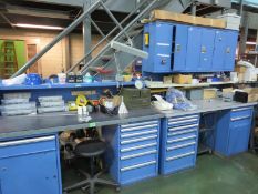 Electrical Parts & Lista Cabinets; Lot (Qty 2) Lista Cabinets with work benches containing
