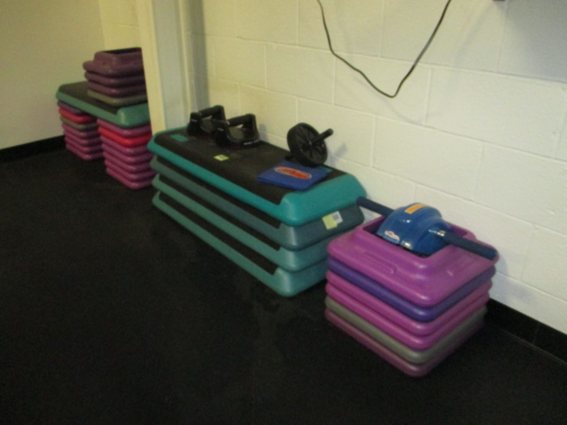 The Step Circuit Platforms; Lot: (5) Circuit Step Home Trainer Platforms with (24) Risers. Includes: