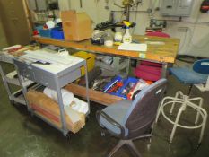 Work Bench & Carts; Lot (Qty 7) (1) Work Bench with contents, (3) Carts with contents, & (3)