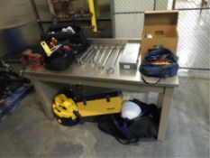 Williams DeWalt Tools; Lot: work bench w/ vise 60"x30"x32" metal top with contents, Williams end