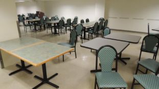 Kitchen Eqp. Tables and chairs; Lot: (10) tables 96"x29"x30", (8) tables 36"x36"x30", approximately