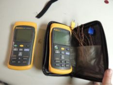 Fluke 54II Tester; Lot: (3) Fluke 54 II thermometer, two with case and probes. HIT# 2192417. Loc: