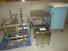 Stainless Tables; Lot: (2) Stainless Steel Tables with (2) Stainless Bins; (1) Metal Rolling