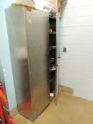 Coffing Cabinet; Lot: SS cabinet 48"x16"x80" w/ contents, Coffing 1 ton chain hoist, pullers,