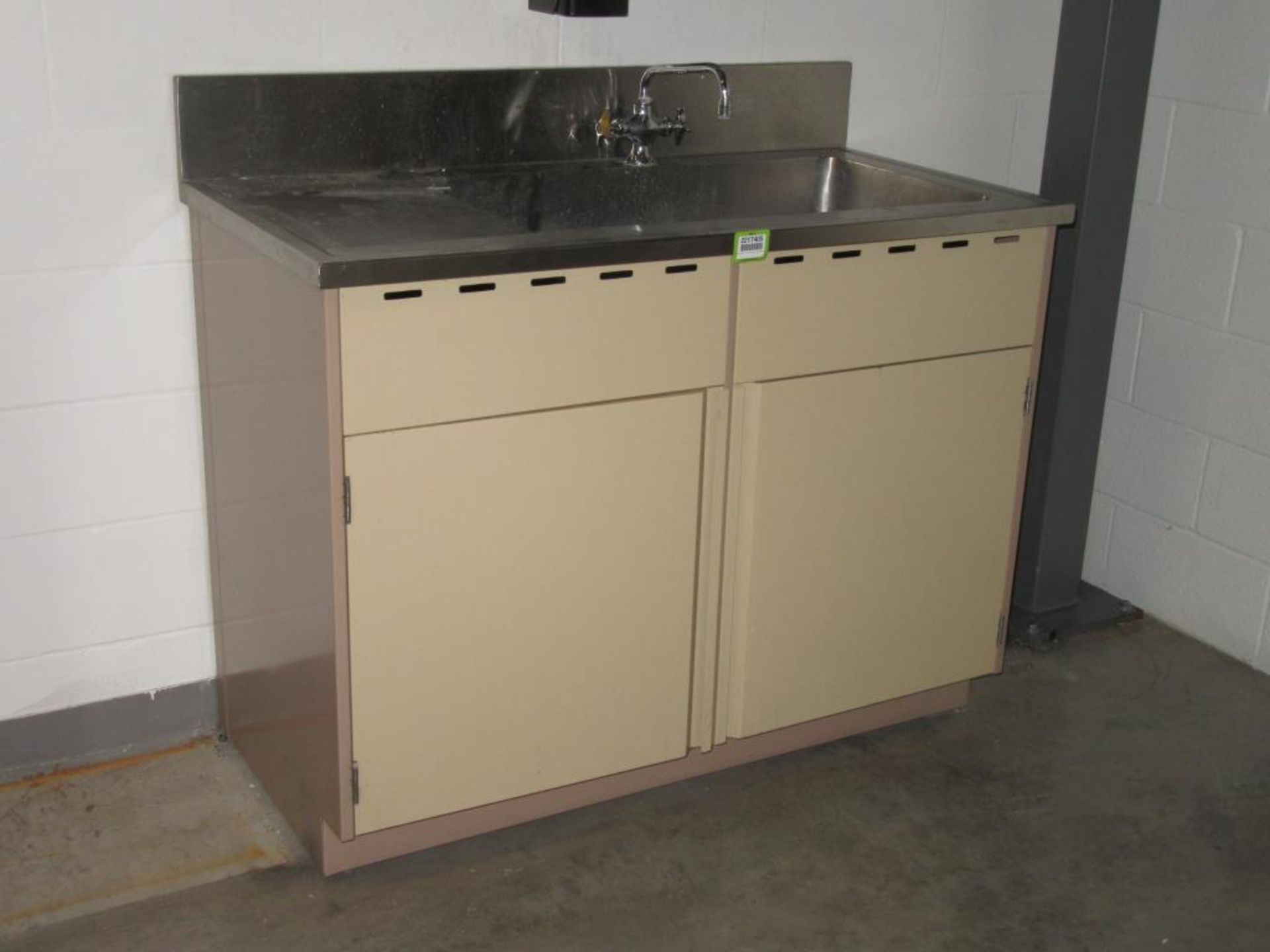 Sink; Stainless Steel Top Sink 48"L x 24"W x 36"H with 6" Back Splash, 2-Doors & Basin 30"L x 17"W