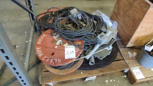Wire Rope. Lot: pallet and contents, 1/2" wire rope, electrical cord and connections. HIT# 2230927.