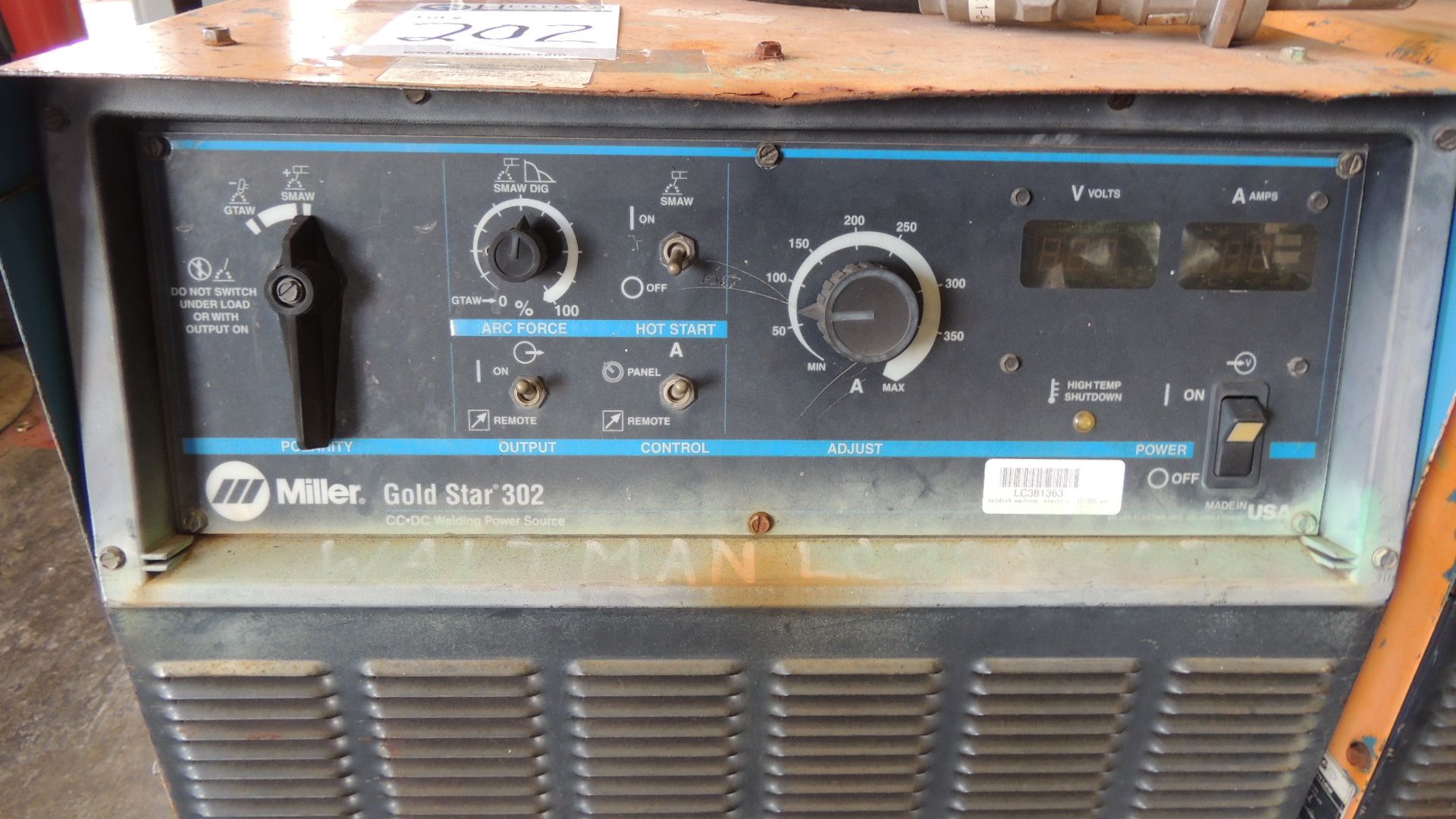 Welder. Miller Gold Star 302 CC.DC welding power source, on casters, volts and amps digital readout, - Image 2 of 4