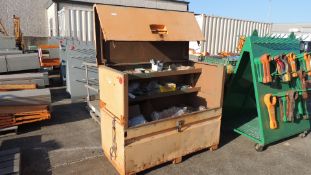 Job Box and contents, DuPont Tyvek coveralls, cleaners, ear plugs, dust masks, dual channel face