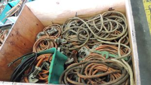 Cables. Lot: two crates and contents, ground cables single clamp and three clamp clusters, used