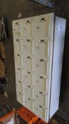 Hallowell Lockers. unit w/ 18 1'x1'x 18" lockable lockers, unit is 36"x18"x72" . HIT# 2230958.