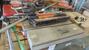 Tools. Lot: pallet and contents, Compression tool TBM-8, torque wrenches, pullers, pipe tongs,