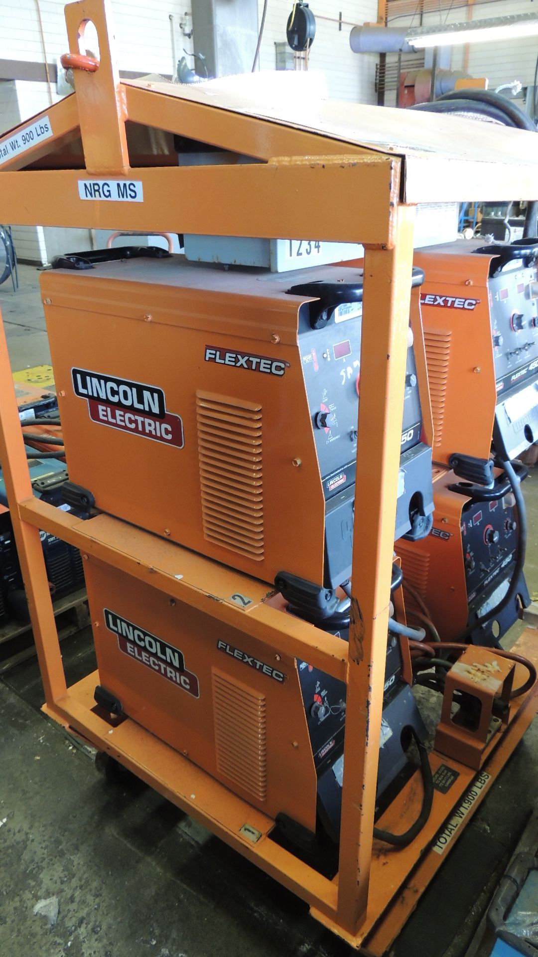 Welders. Lincoln Flextec 450 (4) welders in rack, on casters, 230/460v, w/ Miller rack four pack. - Image 2 of 9