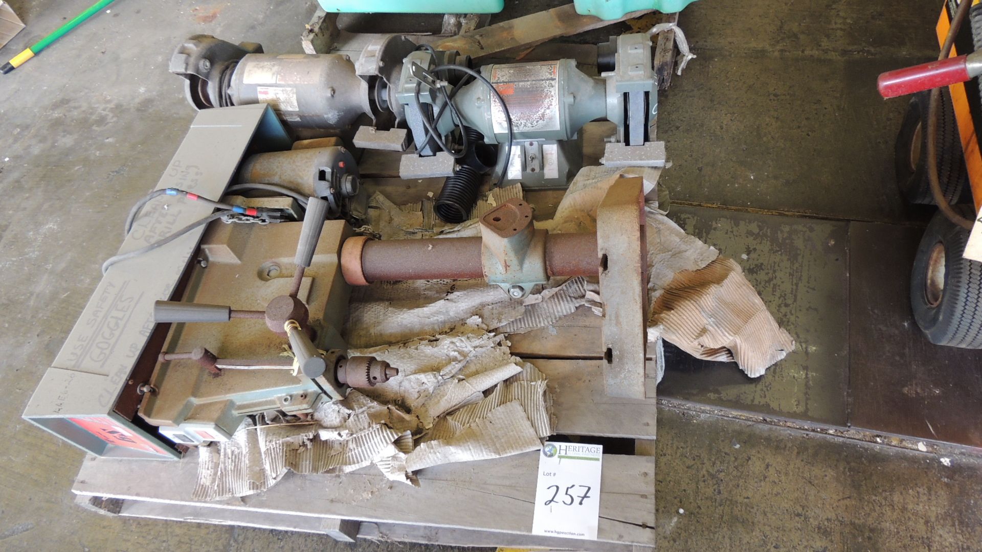 Drill Press. Lot: pallet and contents, Wilton drill press, (2) Dayton 10" dual wheel grinders. HIT#