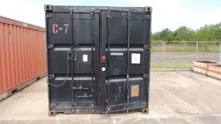 Container / Storage. Conex 20' container and contents, canvas covers, shackles I bolts, hammer