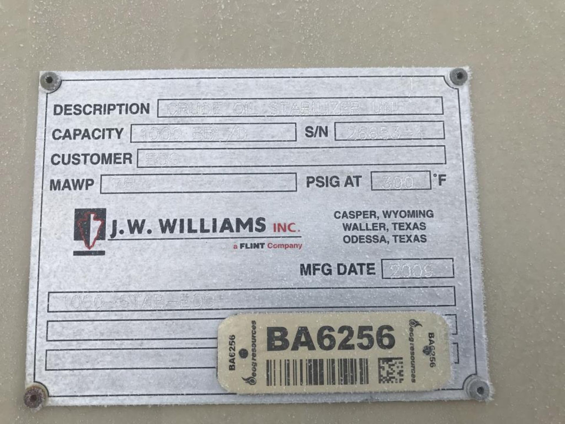 JW Williams Oil Stabilizer. 1000 BBL JW Williams Oil Stabilizer. EOG Stock #370154. Asset Located in - Image 3 of 3