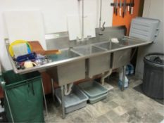 Regency 3-Compatment Stainless Steel Sink System, 25" X 90" W/ Hand Sprayer. HIT# 2234815. Loc: Food