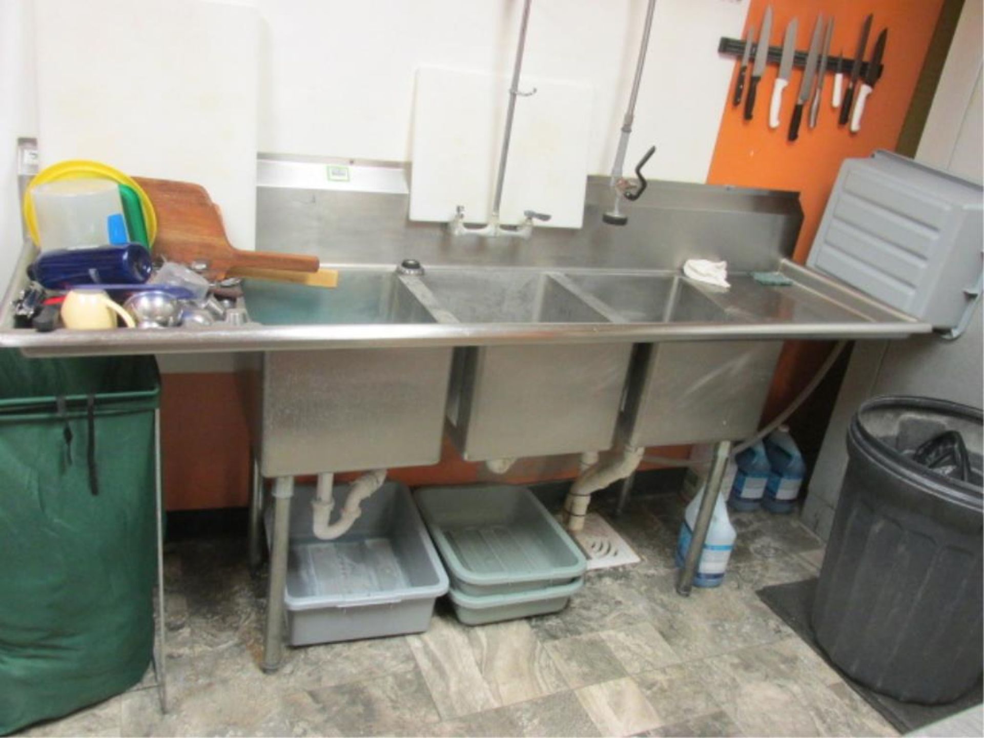 Regency 3-Compatment Stainless Steel Sink System, 25" X 90" W/ Hand Sprayer. HIT# 2234815. Loc: Food - Image 2 of 3