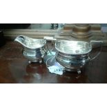 ENGLISH SILVER PLAIN RECTANGULAR TWO HANDLE SUGAR BOWL