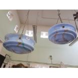 PAIR OF MOTTLED BLUE CIRCULAR LIGHTSHADES