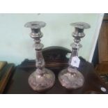 PAIR OF SHEFFIELD PLATED CANDLESTICKS