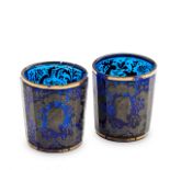 A PAIR OF GLASSES with portrait of ALEXANDER I - Blue glass , silver-plated, [...]