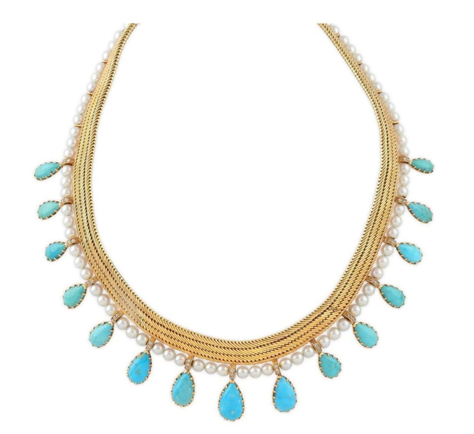 Drapery gold and turquoise necklace - René Boivin 1900 period. Unique piece in [...]