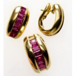 Ruby demi-parure - Cartier, Comprising a ring and two earings in yellow gold set with [...]