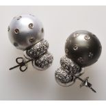 Pearls earrings - South sea pearls. Set with circa 4cts diamonds. -