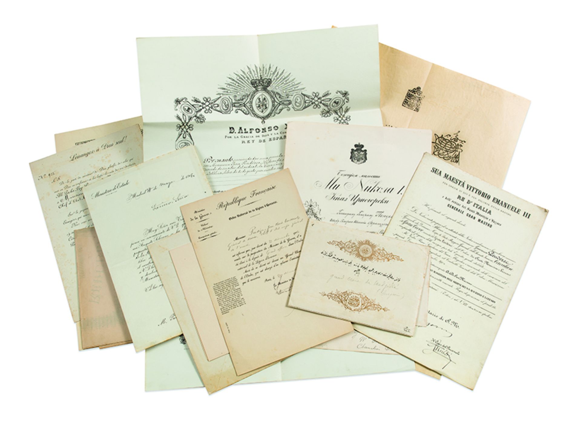 FOREIGN DECORATIONS. - Beautiful set of titles and foreign decorations received by [...]