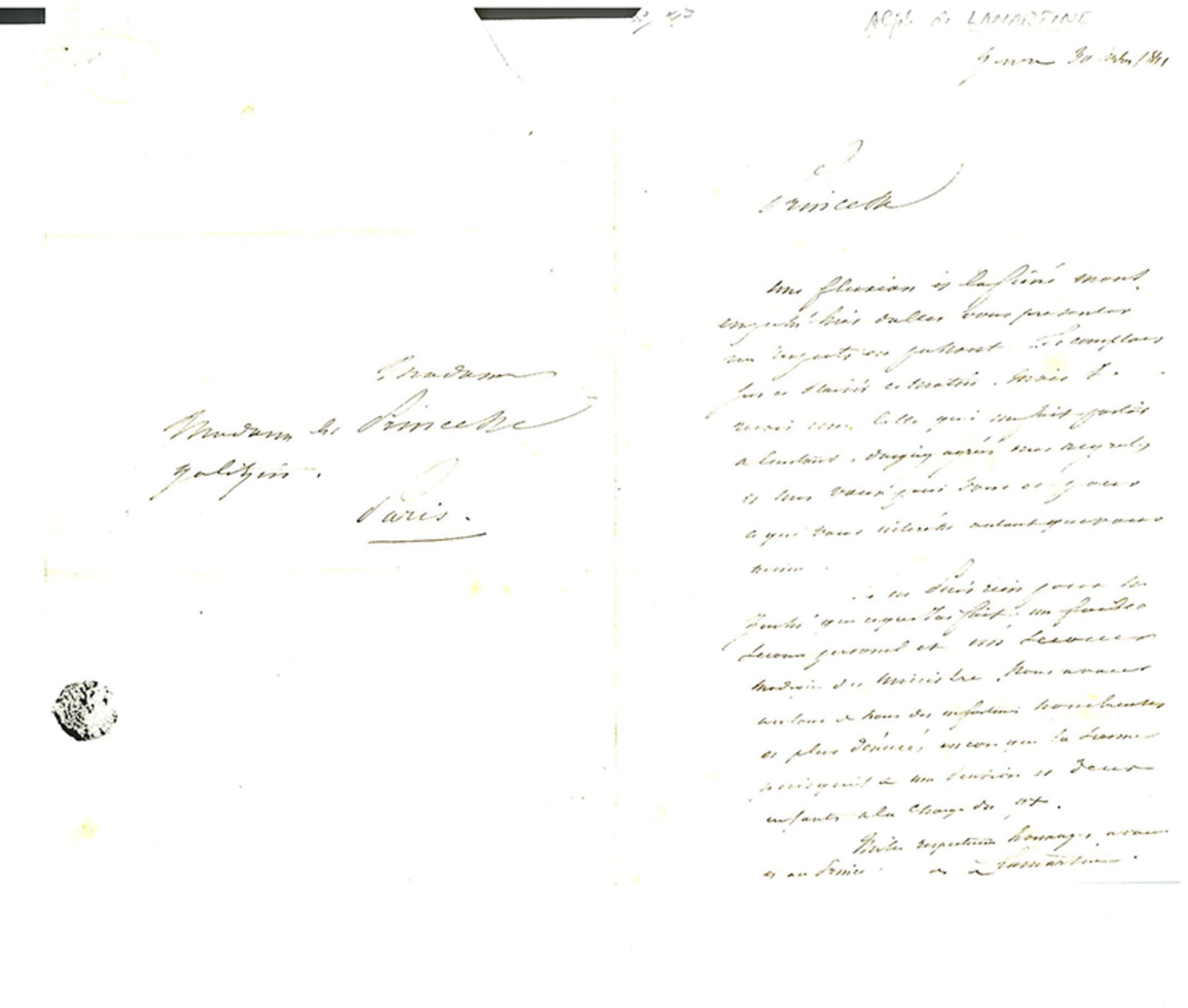 Alphonse de LAMARTINE. 1790-1869. - Writer poet, politician. Autograph letter signed [...] - Image 7 of 9