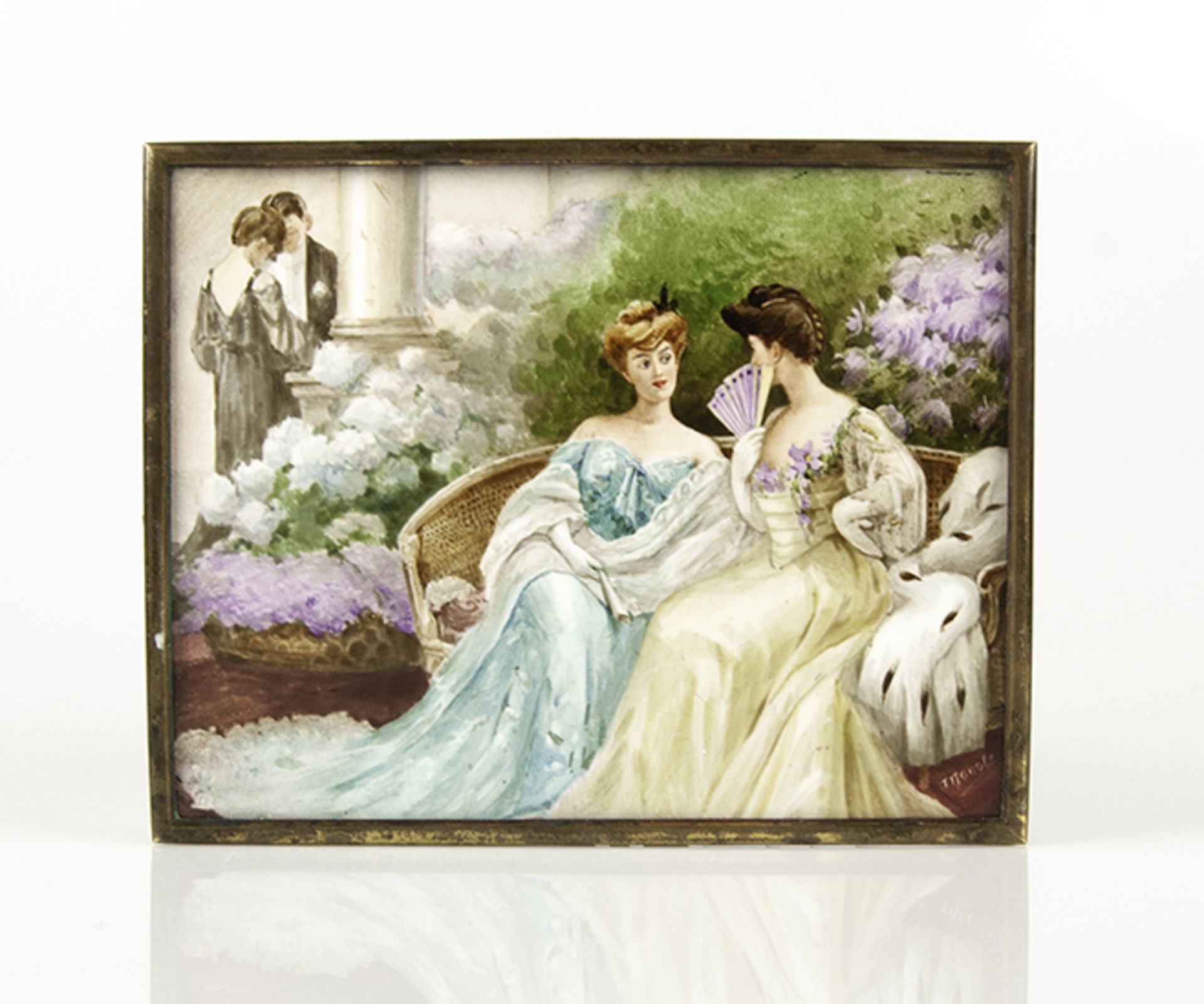 RUSSIAN SCHOOL 20th century - Two ladies miniature on earthenware the signature at [...]