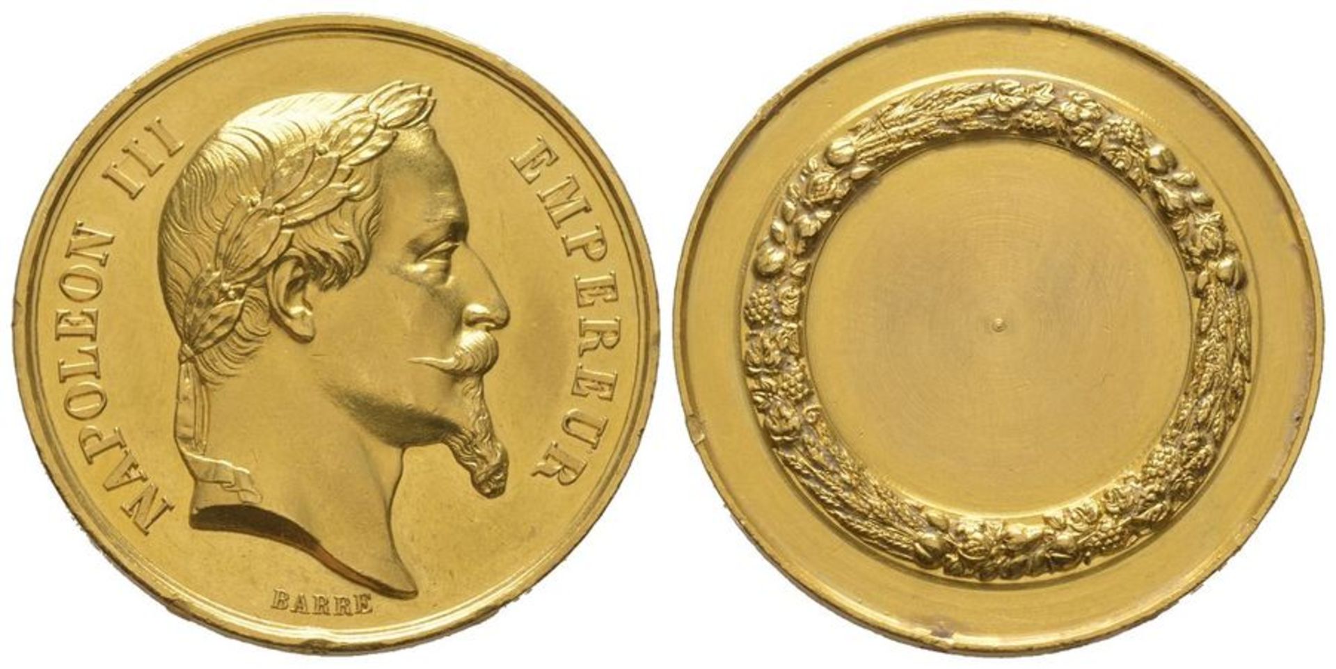 France, Napoléon III 1852-1870. Gold medal, AU 23.62 g. 33 mm, by Barre AU -