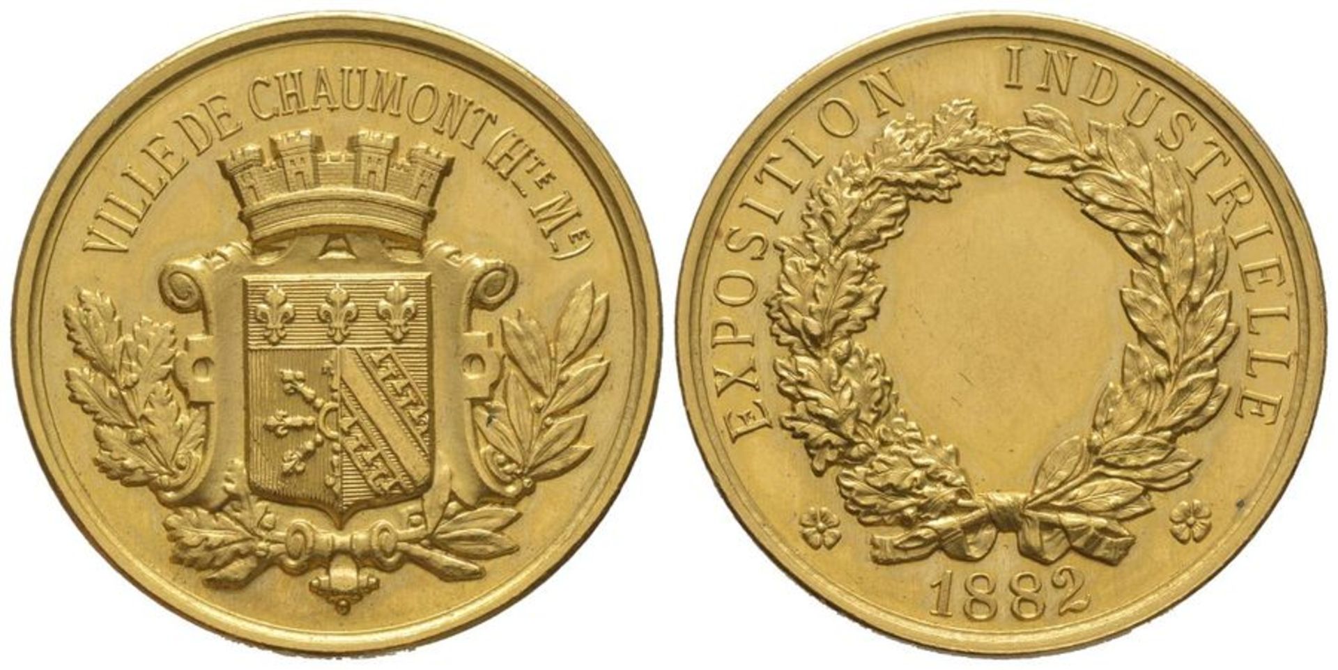 France, Third Republic 1870-1940. Gold medal, 1882, « Ville de Chaumont », AU 25.44 [...]