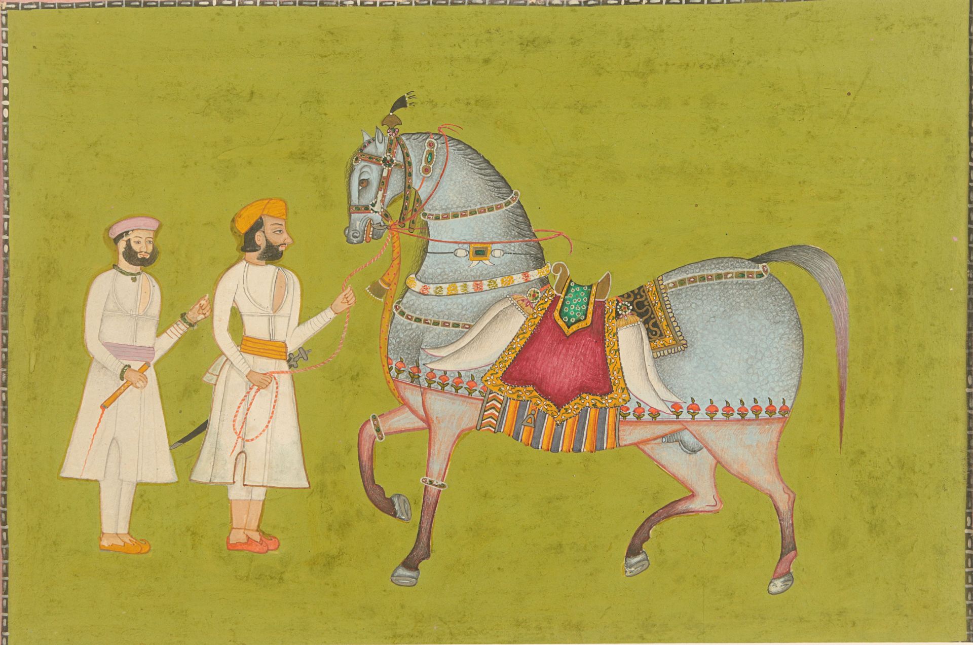 A painting of a prince with caparisoned horse and servant, Northern India, c. 1820 ~1850.