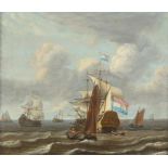 "A Dutch man-of-war in Rough Seas with a fishing boat in the foreground, further shipping beyond"