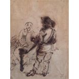 "Two Soldiers at a table (recto)", "Head study" (verso)