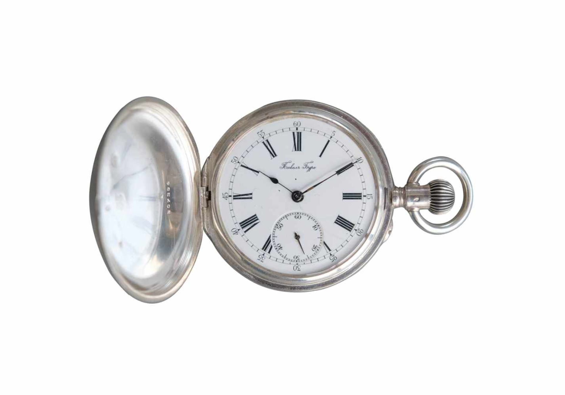 TASCHENUHR MIT DEM DOPPELKOPF-ADLER Russland/ Schweiz, Paul (Pawel) Buhré, um 1900. Silber, weißes