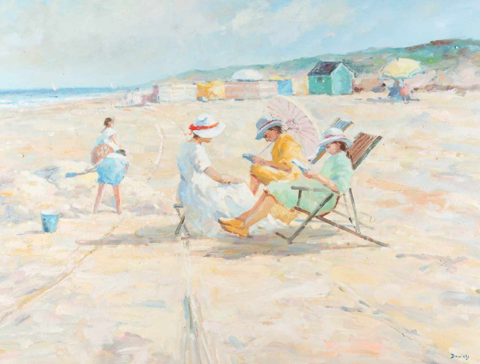 HUIB DANIELS Tätig im 20. Jh. EIN SONNIGER STRANDTAG Öl auf Leinwand. 75,5 x 100,5 cm (R. 90 x 114,5