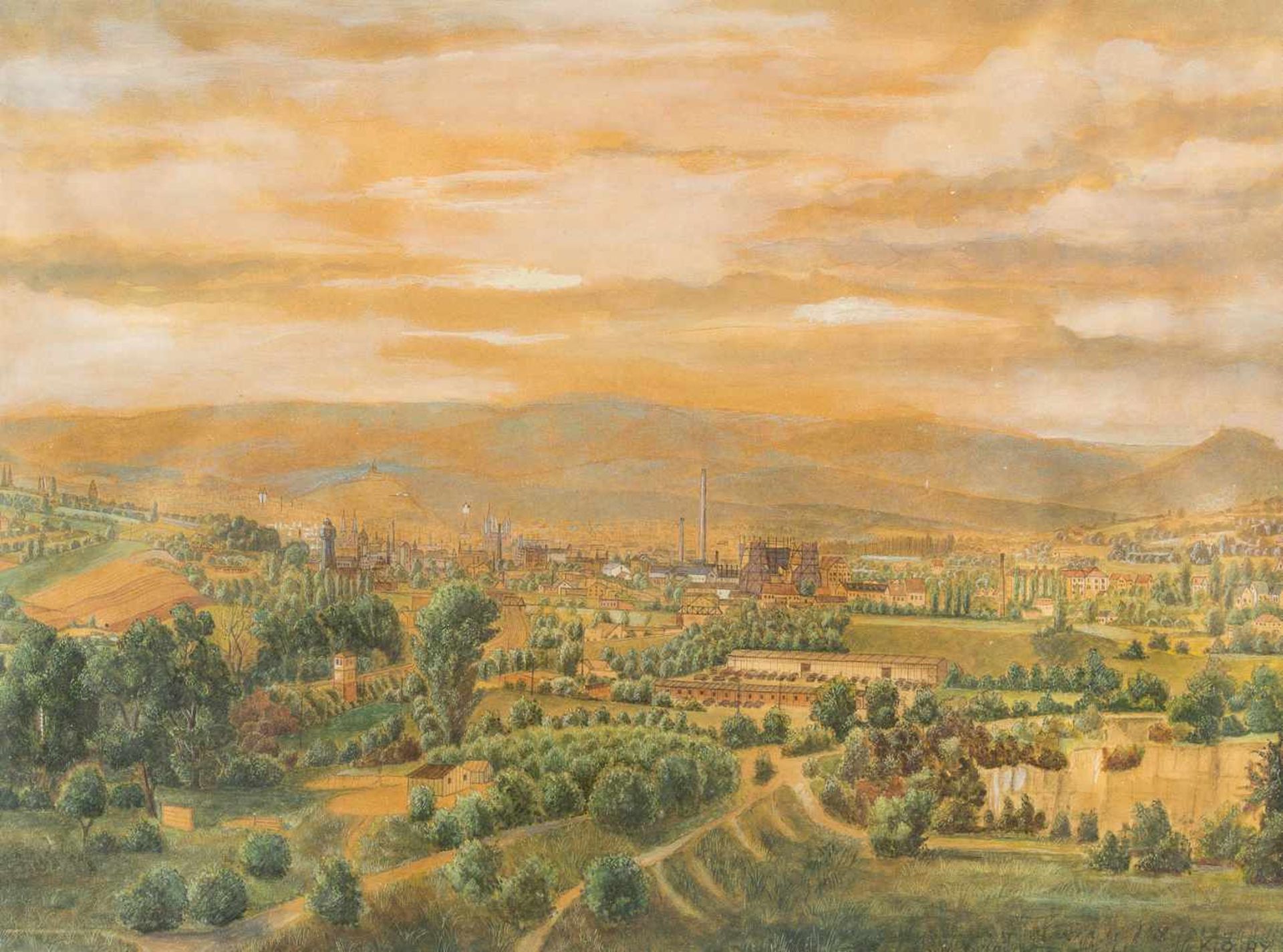 KARL OTTO HY 1904 Rüdesheim/Rhein - 1992 Wiesbaden BLICK AUF WIESBADEN MIT TAUNUS Aquarell und