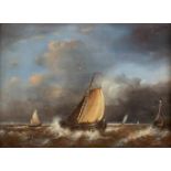 ADRIANUS DAVID HILLEVELD (UMKREIS) 1838 Amsterdam - 1869 Segler auf stürmischer See Öl auf Holz.