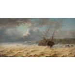 JEAN-BAPTISTE HENRI DURAND-BRAGER 1814 Dol-De-Bretagne - 1879 Paris Im Sturm kenternder Dreimaster