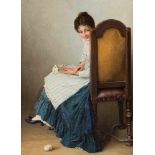 CARL MARIA SEYPPEL Düsseldorf 1847 - 1913 Junge Frau bei der Stickarbeit Öl auf Leinwand. 50,5 x