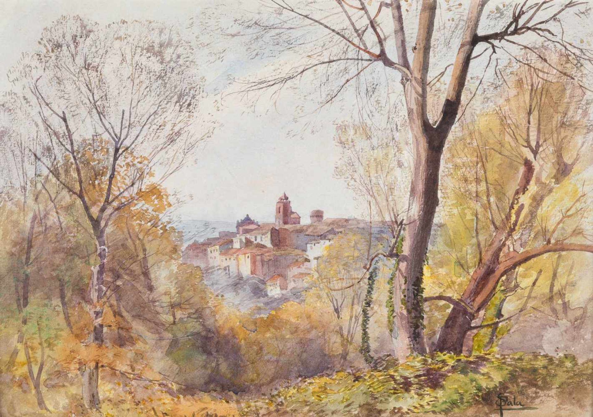 PAOLO SALA 1859 Mailand - 1924 ebd. HERBSTLANDSCHAFT MIT BLICK AUF MARINO Aquarell auf Bütten,