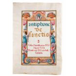 ANTIPHONAR-TITELBLATT Italien, um 1600 Einzelblatt mit polychromer, goldgerahmter Malerei und