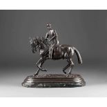 PIERRE JULES MENE 1810 Paris - 1879 ebenda (attr.) Jockey auf dem Pferd Bronze, braun patiniert,