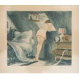 LOUIS ICART 1880 Toulouse - 1950 Paris IM MANSARDENZIMMER Farbradierung auf chamoisfarbenem