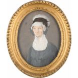 PORTRÄT EINER DAME MIT WEIßER HAUBE Deutsch, um 1800 Gouache. 105 x 83 mm (ohne Rahmen) / 13,8 x