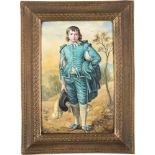 EMAILPLAKETTE MIT 'THE BLUE BOY' NACH THOMAS GAINSBOROUGH um 1900 Email, polychrom bemalt. 14,5 x