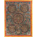 THANGKA MIT BODHISATTVA Tibet, 1. Hälfte 20. Jh. Polychrome Bemalung auf textilem Grund. 85 cm x